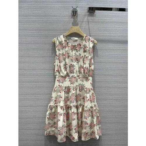 100% Silk Women Summer Dress 2021 High Quality Runway Fashion Floral Print Elegant Sleeveless Mini Party Sexy Dress