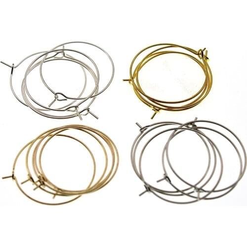50pcs/lot 20 25 30 35 mm Silver KC Gold Hoops Earrings Big Circle Ear Wire Hoops Earrings Wires For DIY Jewelry Making Supplies