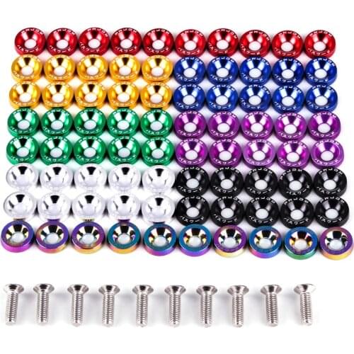 10PCS Aluminum M6X20 Car Modified Hex Fasteners Fender Washer JDM Bumper Engine Concave Screws Fender Washer License Plate Bolts