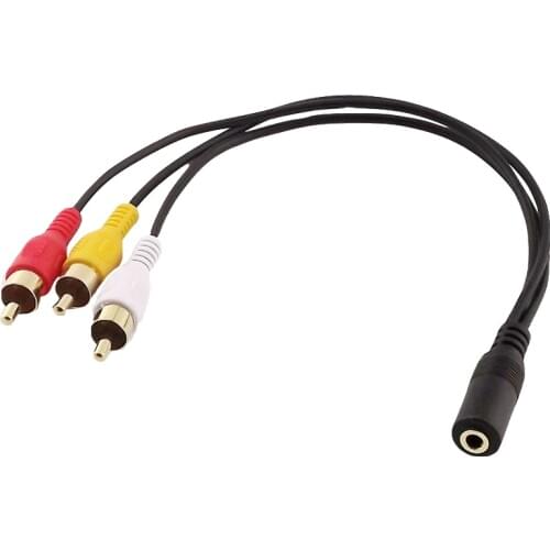 1x 3.5mm Female to 3 RCA Male Plug AV Composite Audio Connector Adapter Y Cable Cord Gold Plated 25cm