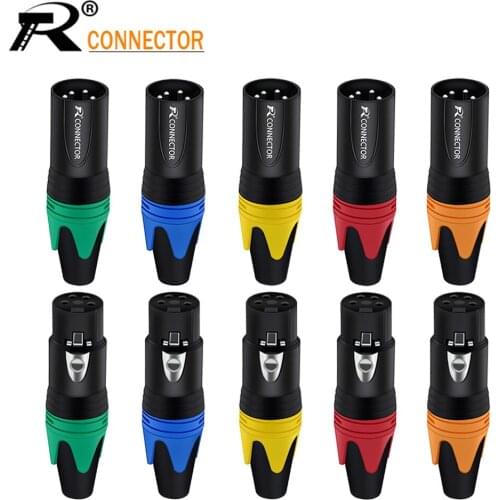 2pcs Copper 4pin speaker connector male and female microphone plug colour mic connector Nickle plating XLR connector