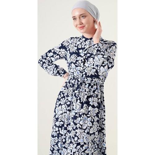 2144 pattern Crew Neck Dress long sleeve print flower high waist Boho A-Line party Maxi dress elegant luxury dresses women 2021