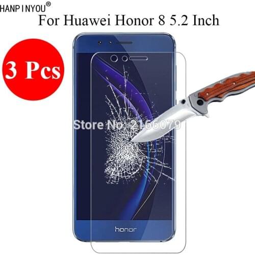 3 Pcs/Lot New 9H 2.5D Hard Tempered Glass Screen Protector For Huawei Honor 8 Honor8 5.2" Protective Film Guard + Clean Tools