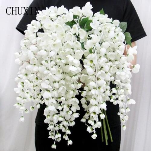 4-Pronged Wisteria Artificial Silk Flower Wedding Ceiling Floral Hotel Hall Wall Hangers Decoration Home Party Fake Floral Decor