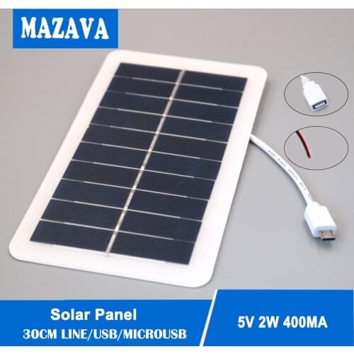 400mA 5V 2W Battery Charger USB Output microUSB Outdoor Female Port 5 V 2 W Charge Regulators Solar Panel 3.7 V 18650