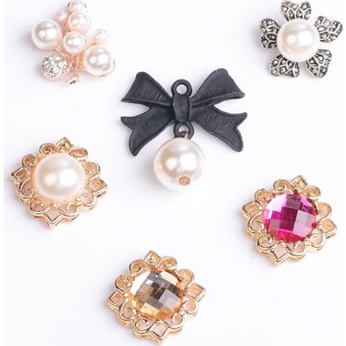 5Pcs/Lot Alloy Rhinestone Pearl For Girl Hair Wedding Invitation Card Crystal Sewing Buttons Dress Crafts Jewelry Accessories