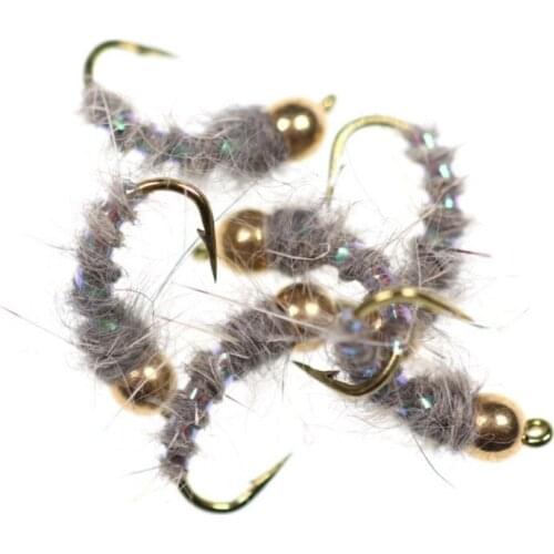 6pcs Artificial Fly Fishing Lures Fake Fly Shape Copper Ball Fiber Flashing Yarn Bait Single Metal Barbed Fishing Hook