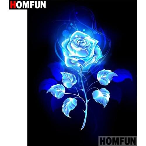 HOMFUN Diamond Painting Cross Stitch Pattern 5D Diamond Embroidery "Rose flower blue" Home Decor DIY diamond Art A30215