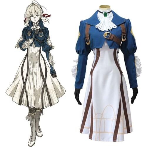 Anime Violet Evergarden Cosplay Costume Women Halloween Party Ourfit (Coat+Dress+Gloves+Headwear)