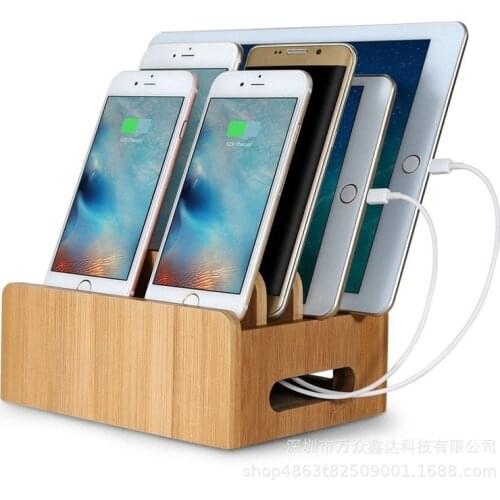 Bamboo Holder Cords Charging Station Docks Organizer for SmartPhone Tablets USB Charger WY81112