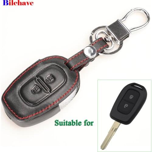 Bilchave 2 Buttons Remote Car Key Leather Case Fob For Renault Kwid Symbol Trafic For Dacia Sandero Logan Duster 2016-2018