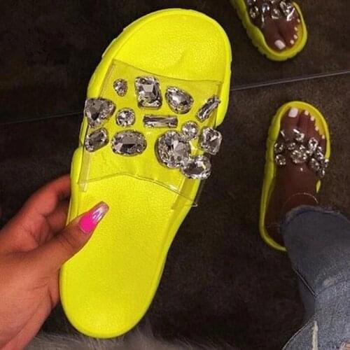 Big Rhinestone Slippers Women Flat Sandals With Neon Sole Jelly Purse And Clear Strap Slides Zapatillas De Mujer Sandalias