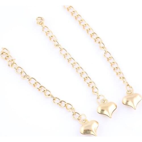 10pcs Gold Chain Extension Stainless Steel Heart End Necklace Extender Diy Bracelets Anklets Tail Chains For Jewelry Making