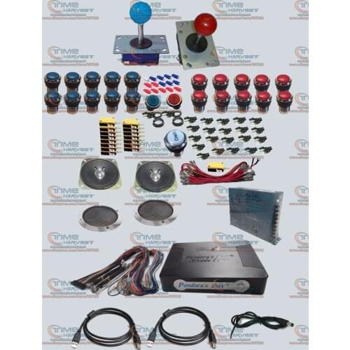 Arcade parts Bundles kit With Pandoras Box Arcade Stick Long shaft Joystick Silver illuminated button Microswitch Jamma Harness
