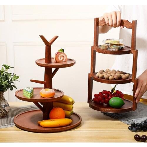 Two three layer fruit plate luxury restaurant home Sapele wooden creative dessert table cake stand tray sushi decorating rack