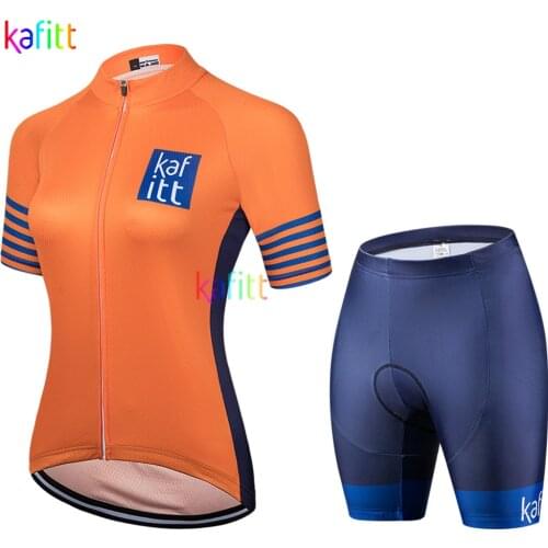 Kafitt Womens Orange Short Sleeve Cycling Jersey Pants Sets 2021 Professional Bike Clothing Ropa Ciclismo Breathable Uniform