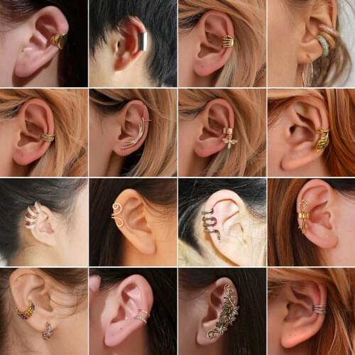 1PC Puck Fashion No Pierced Ear Clip Cuff Wrap Earrings Leaf Palm Leaf Round Non-piercing Clip Earrings for Women Party Gift
