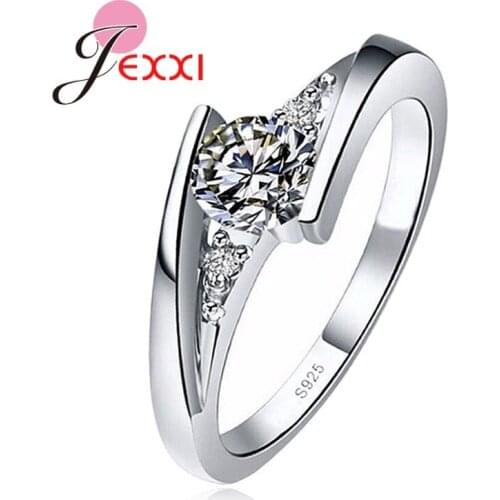 Amazing Style Full Size Shiny CZ Finger Rings Women Girls 925 Sterling Silver Birthday Party Jewelry Wholesale