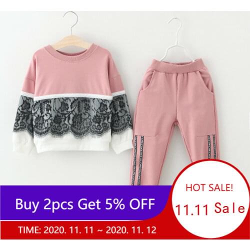 Girls Clothing Sets 2021 New Spring Active girls clothes L Children Clothing Cartoon Print Sweatshirts+Pants Suit 3-7Y
