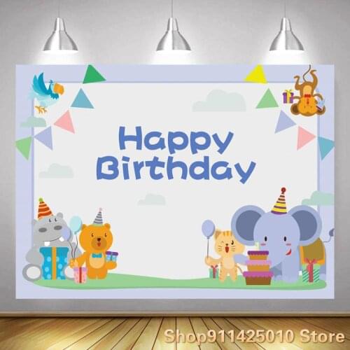 Cute Animal Cartoon Background Baby Birthday Party Decoration Photography Studio 3D Digital Photo Backdrop Can Be Customized