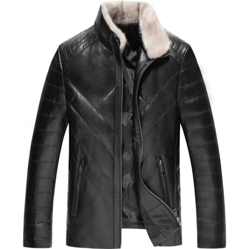 Mens Leather Jacket Winter Jacket Men Genuine Sheepskin Coat for Men Mink Fur Collar Down Jackets Plus Size LSY088381 MY1650