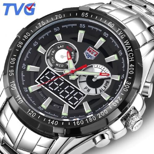 TVG Luxury Brand Quartz Watch Men Sport Waterproof LED Digital Analog Watches Military Wrist Watch Clock Man Relogio Masculino