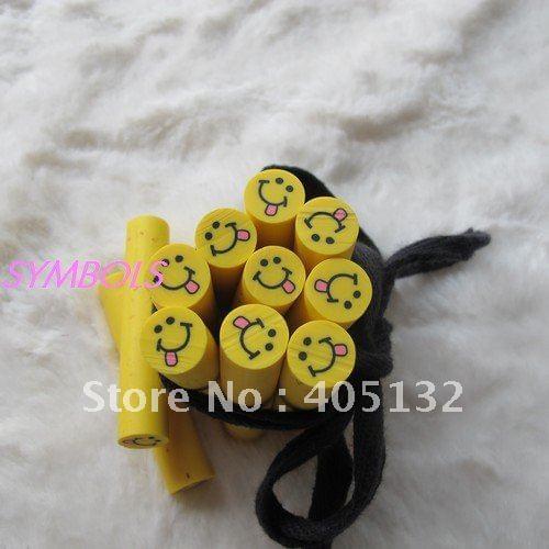 N-08 50pcs/lot 1cm*5cm Big Round Yellow Smiling Face Clay Cane Fancy Nail Art Big Polymer Clay Cane