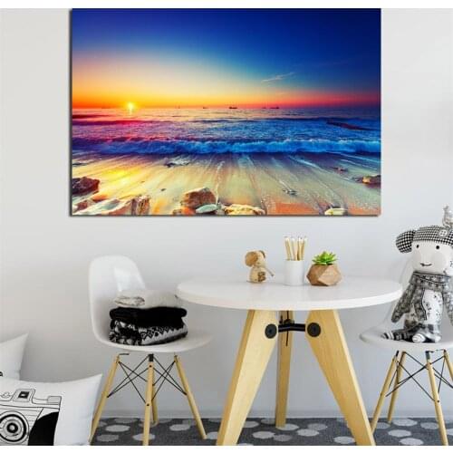 Sunset Ocean Shore Sea Beach Wall Art Canvas Poster And Print Canvas Painting Oil Decorative Picture For Living Room Home Decor
