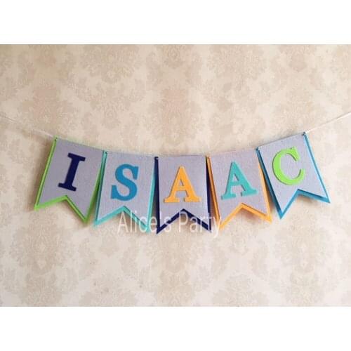 New Customized baby shower banner Nursery Flag boy name bunting birthday Garland Party Decoration Blue Grey Hanging Photo Props