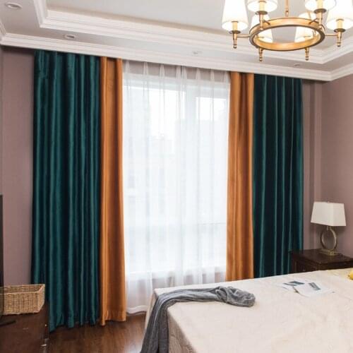 New Style Light Luxury European Velvet Curtains for Living Room Bedroom Blue Green Dirty Orange Stitching Fabric Customization