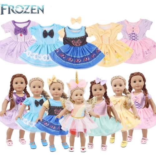 Froezn Dsiney Doll Clothes Cartoon Elsa Princess Dress For 18 Inch American of Girl&43 Cm Baby New Born Reborn Doll Russia Toy
