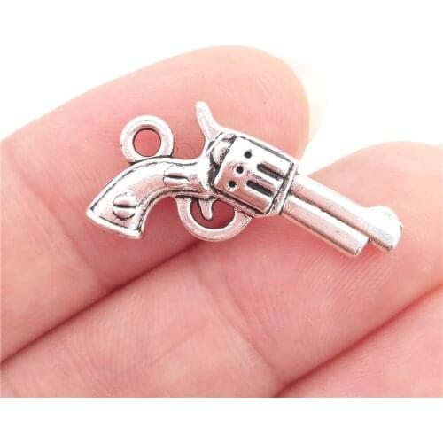 BULK 30 Zinc Alloy 3D Gun Charms Police Stuff DIY Jewelry Findings Antique Silver Plated 12*21mm 1.4g