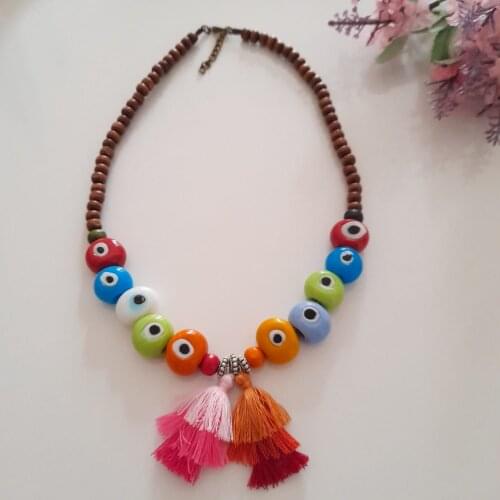 Goodtime Evil Eye Beaded & Basement Stone Necklace Women Handmade Jewelry