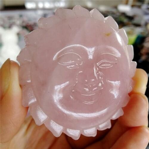 Beautiful crystal carvings natural hand-carved rose quartz stone sun face necklace fashion jewelry gifts 1pcs