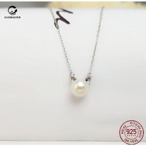 New korean version simple and sweet S925 silver necklace Pearl pendant clavicle chain Ladies item jewelry Girl birthday gift 020