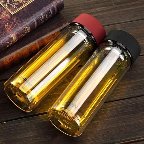 Portable Large-capacity Heat-resistant Double-layer Glass Cup Thermos Cup Creative Water Bottle Tea Cup Coffee Mug with Lid
