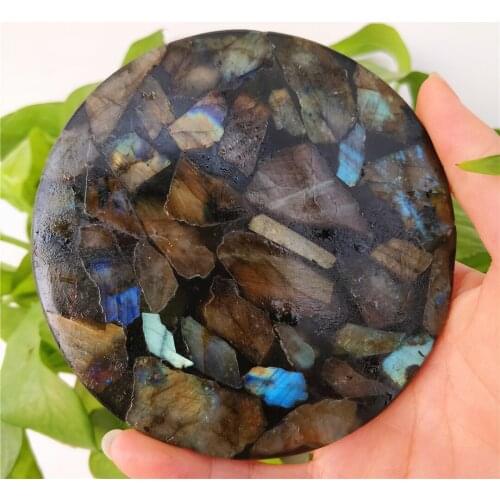 Natural Colorful Labradorite Crystal Slice Circular Splice Plate Original Moonstone Ornament Specimen Healing Decoration