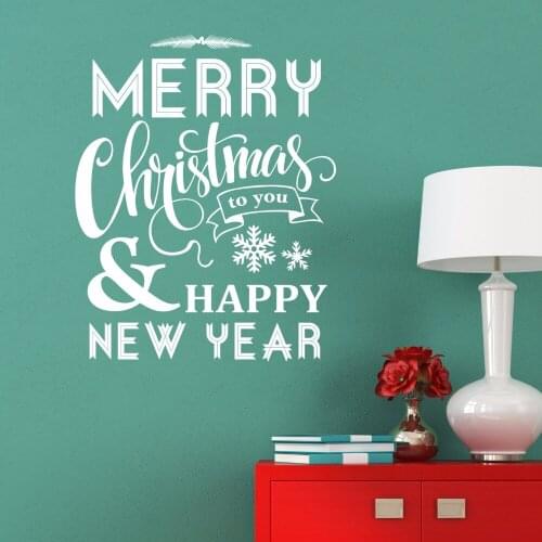 Merry Christmas Vinyl Decal Happy New Year Saying Wall Window Sticker Removable Christmas Wallpaper Home Holiday Decor AY1489