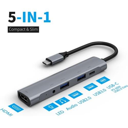 Type-c 5 in 1 docking Compatible with Nintendo switch USB3.0 USB2.0 HDMI-compatible 4K type-c chare PD 60W audio 3.5mm