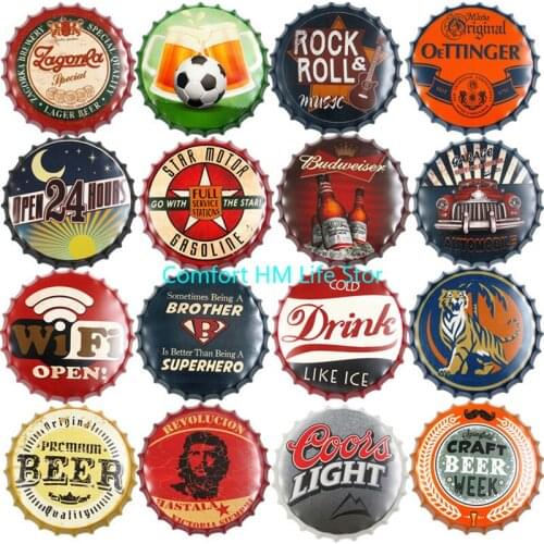 WiFi Rock Roll Wine Plaques Metal Beer Bottle Cap Pattern Hanging Craft Decor Bar Pub Restaurant Retro Wall Decorative Tin Sign