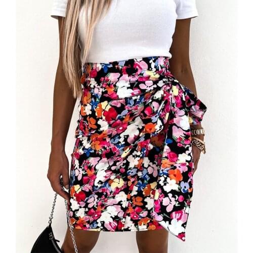 Summer New High Waist Floral Print Wrap Skirt Women Casual Bandage Leopard Faldas Female Irregular Bodycon Short Skirt 2021