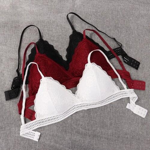 Women Lace Bralette French Style Bra Top Girls Triangle Cup Lingerie Deep V Wireless Underwear Soft Thin Seamless Bra