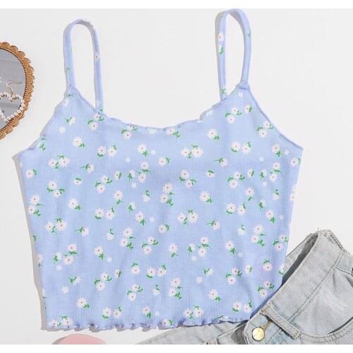 Women Sleeveless Pullover Vest Tank Crop Tops Shirts Summer Short Camisole Girls Small Floral Print pattern Ladies Tops топ M