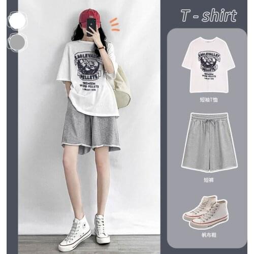 2021 Summer New Womens Suit Sports Suit Cotton Casual Fashion T-shirt High Waist Shorts 2 Piece Sets Student Fried Street Suits