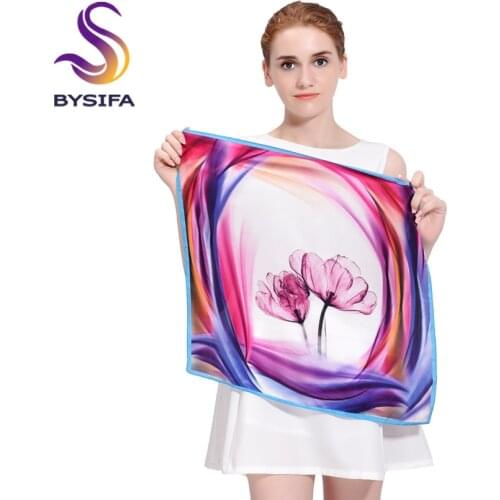 Womens Mulberry Silk Magic Small Square Scarves New Arrival All-match OL Pure Silk Scarf 53*53cm Plant Flowers Satin Scarves