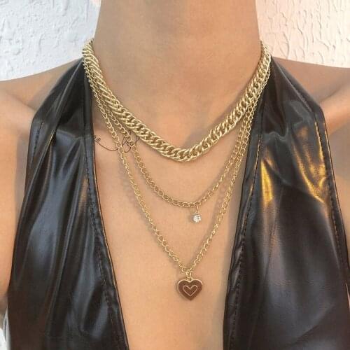 New Punk Jewelry Gold Chains Multi-Layer Choker Chunky Necklaces for Women 2021 Heart Pendant Luxury Party Accessories Gift