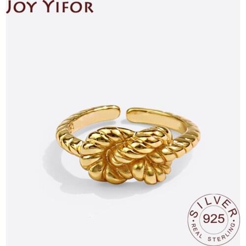 925 Sterling Silver Korean Knot Gold Ring Female INS Simple Handmade Opening Index Finger Fashion Jewelry Couple