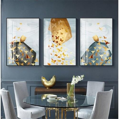 Golden butterflies fly from the brown stones landscape Modern Wall Art Picture Canvas Painting for home office hotel Decor