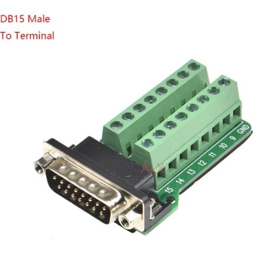 1PCS DB15 15PIN 2 ROW male connector to terminal adapter D-SUB RS232 TO RS485 converter 15 pin plug terminal board Signal Module
