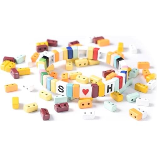 10pcs/pack Half Square Enamel Tile Beads Rainbow Metal Beads Jewelry Making Hematite Myuki Tila Beads for Crafts DIY Bracelet